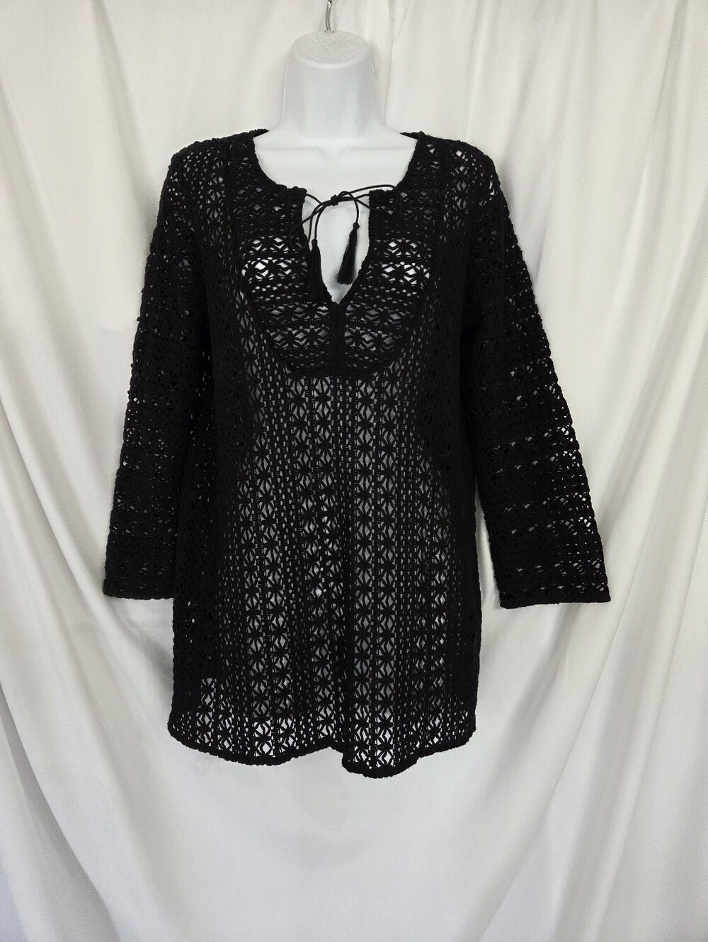 Joie Black Open Weave Crochet Swim Cover Up/Dress Size XS